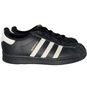 Adidas Superstar Black White Gold Stripe Kids‎ Youth US 9K Classic Shell Toe